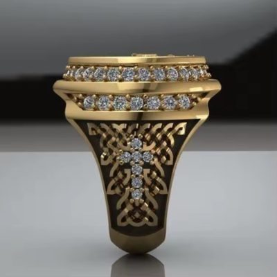 Ανδρικό δαχτυλίδι χρυσαφί δικέφαλος αετός σκαλιστό