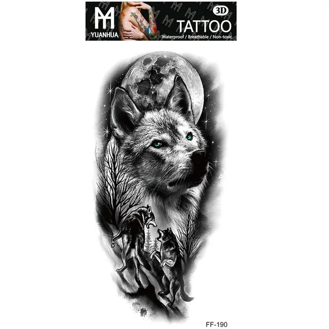 Ανδρικό αδιάβροχο προσωρινό τατουάζ Wolf moon