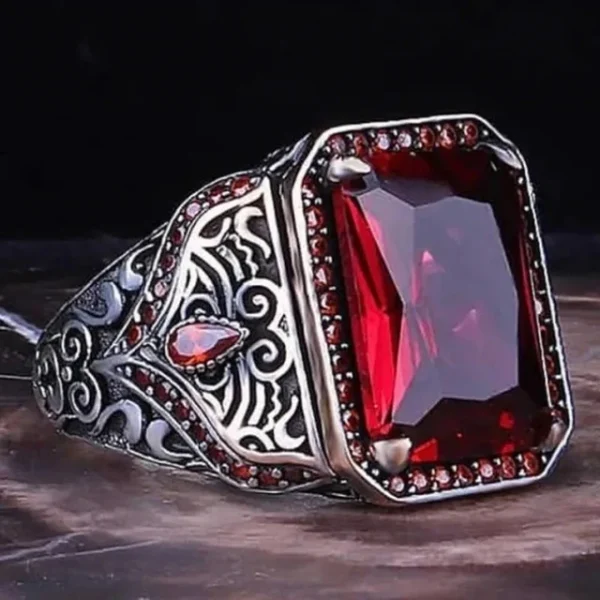 Ανδρικό δαχτυλίδι ασημί με κόκκινη πέτρα