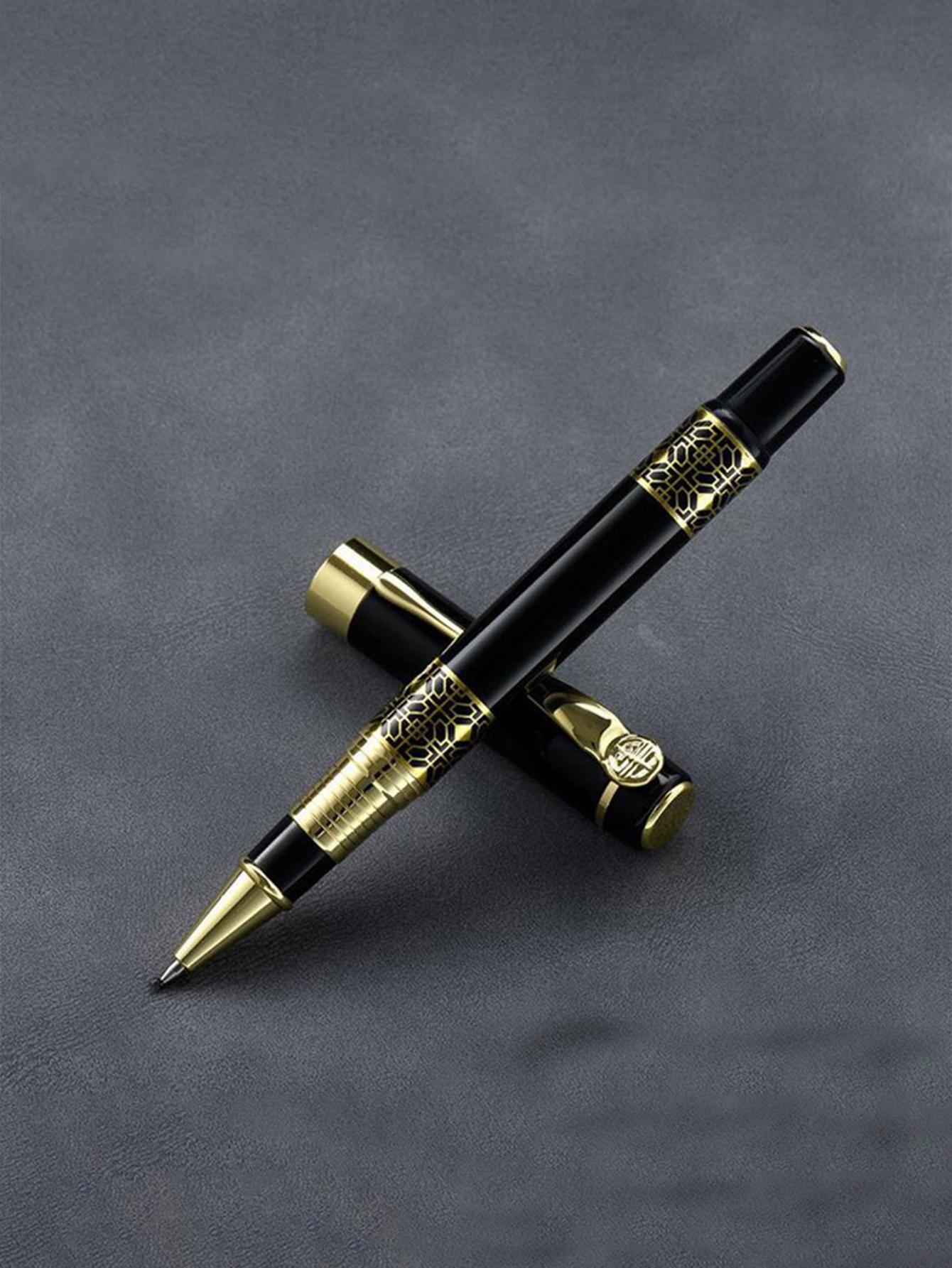 Μοντέρνο στυλό μαύρο χρυσό με θήκη
