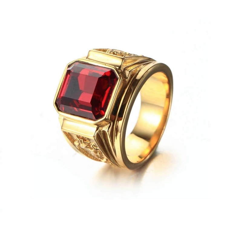 Ανδρικό δαχτυλίδι χρυσό με κόκκινη πέτρα