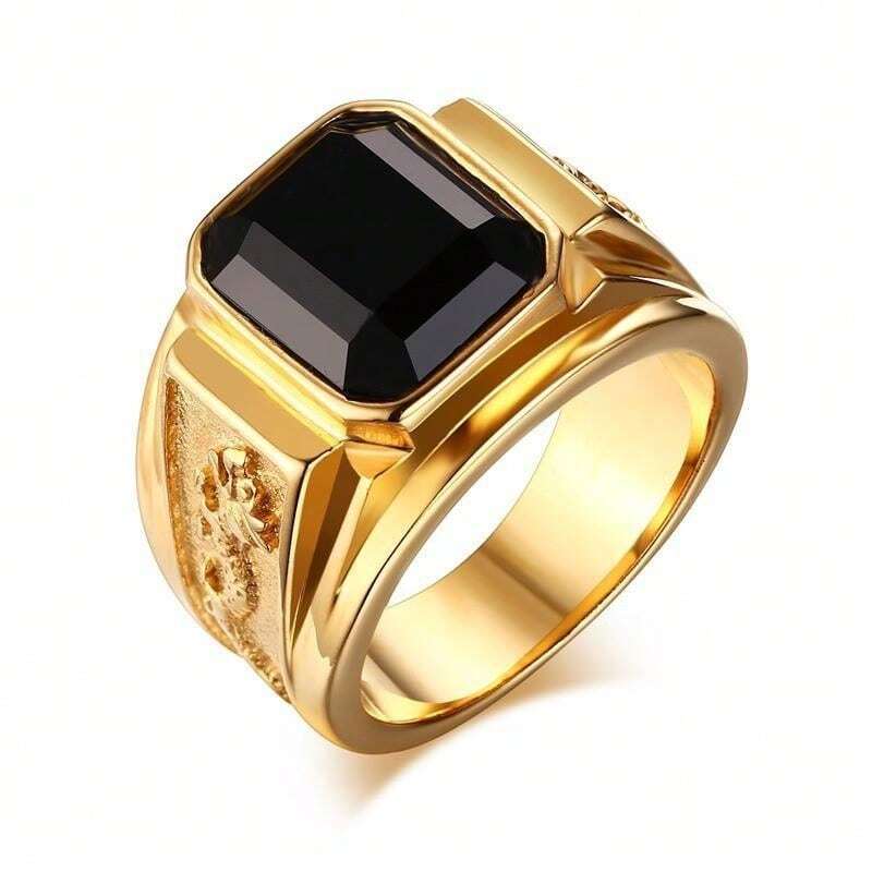 Ανδρικό δαχτυλίδι χρυσό με μαύρη ορθογώνια πέτρα