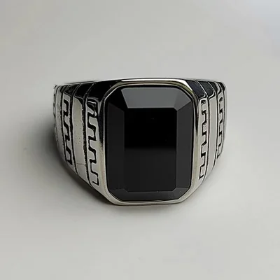 Ανδρικό δαχτυλίδι ασημί με μαύρη πέτρα όνυχα