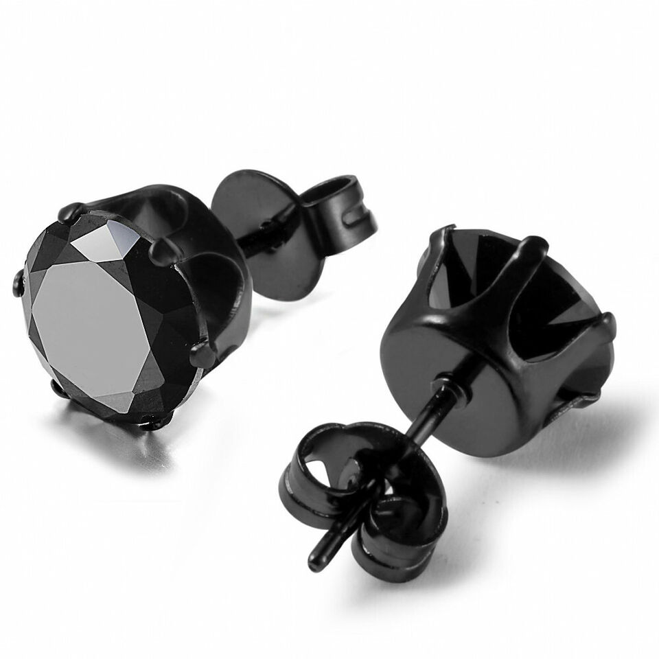 Ανδρικό ατσάλινο σκουλαρίκι μαύρο stud με μαύρη πέτρα