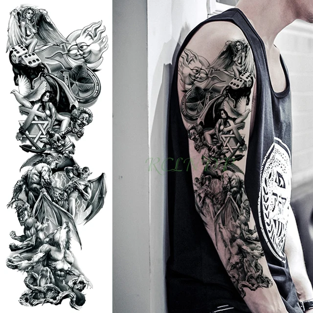 Ανδρικό αδιάβροχο προσωρινό τατουάζ μανίκι wolf-angel