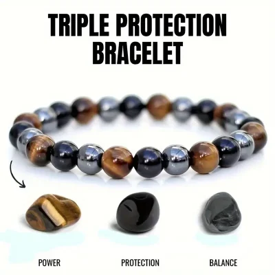 Ανδρικό βραχιόλι με χάντρες Tiger-Eye Triple