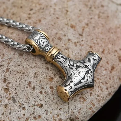 Aνδρικό Κολιέ Δίχρωμο σφυρί Viking