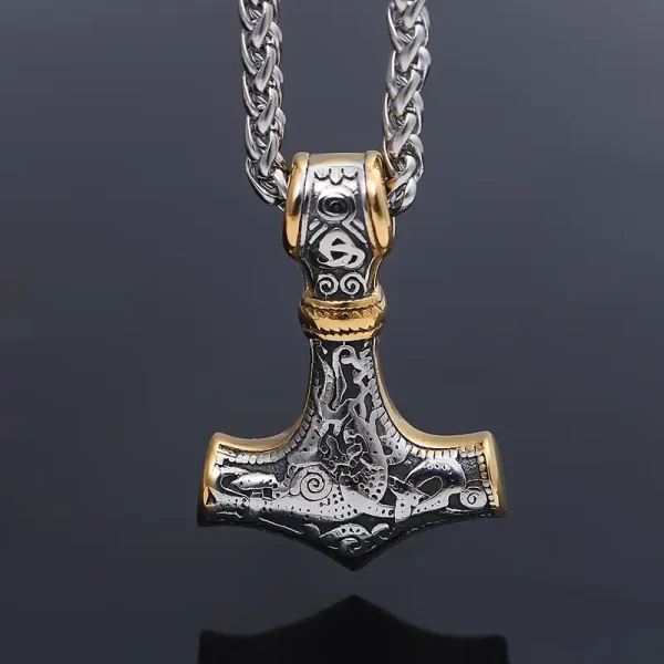 Aνδρικό Κολιέ Δίχρωμο σφυρί Viking